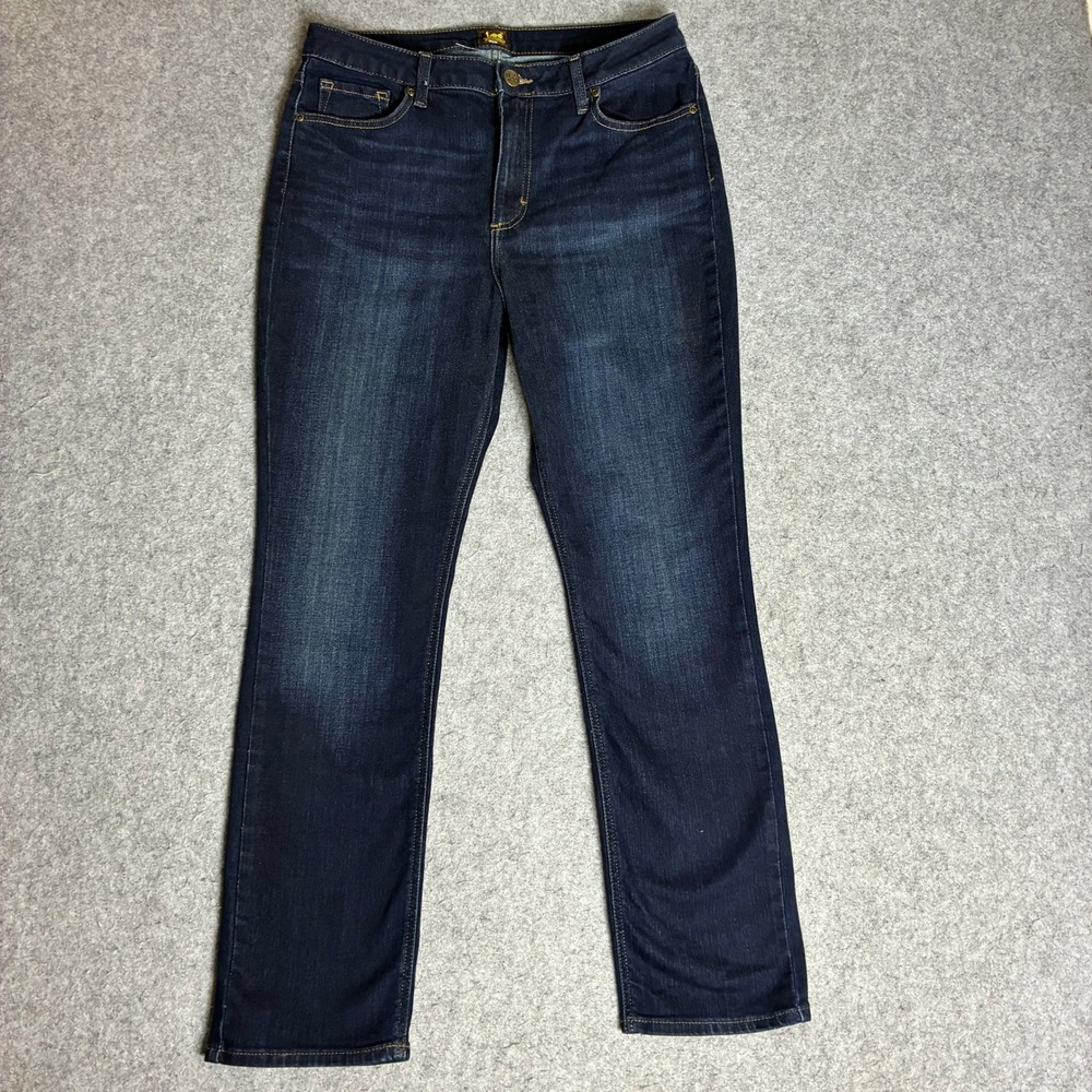 Lee Straight Leg Jeans Womens 10 32x29 Dark Wash Stretch Denim Indigo Pants